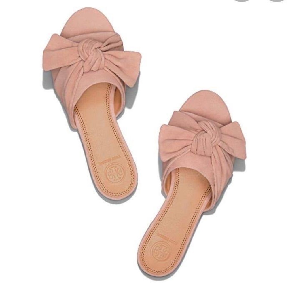 Tory Burch Beige Knot Bow Slide Sandals - Picture 8 of 8